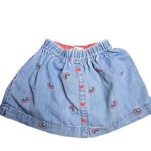 Mini Boden Embroidered Rainbow Denim Skirt Size: 5-6Y